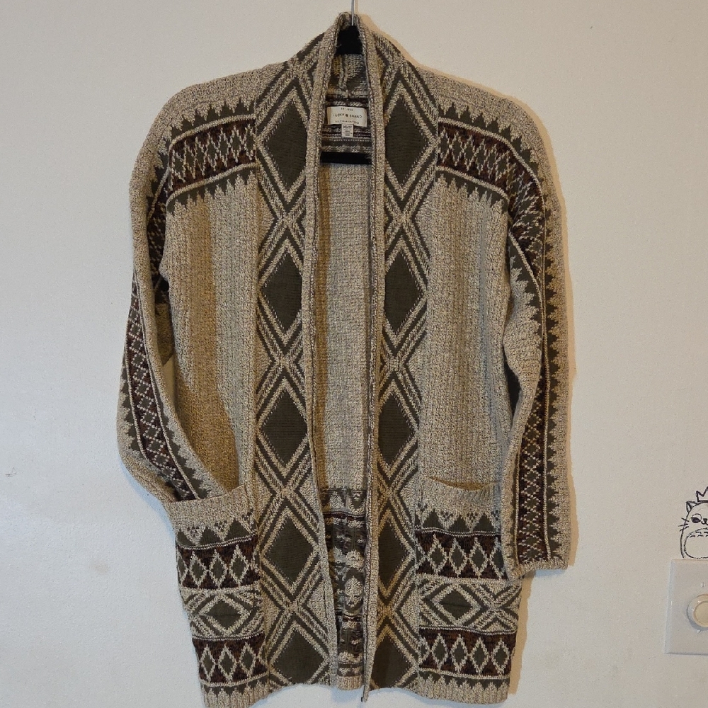 Lucky Brand Tan and Brown Patterned Cardigan